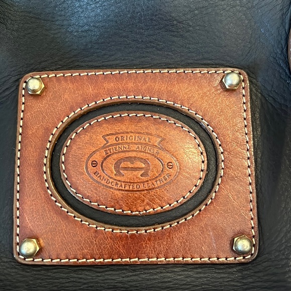 Etienne Aligner Vintage black and brown leather satchel awesome condition - Picture 2 of 15